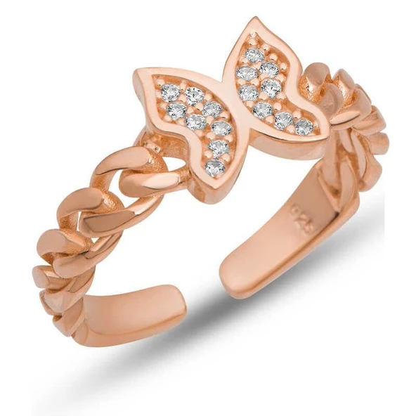 Süpertrend Gümüş Ayarlanabilir Rose Kelebek Kadın Yüzük