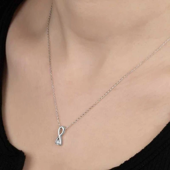 Kruvazör Swarovski Taşlı Gümüş Sonsuzluk Bayan Kolye - 2