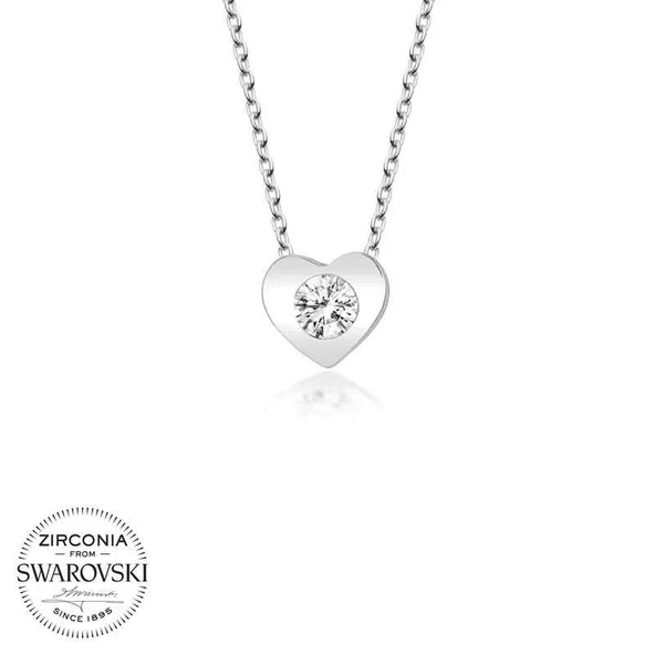 Kruvazör Swarovski Taşlı Gümüş Kalp Bayan Kolye