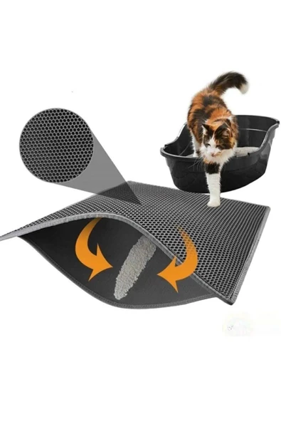 Büyük Boy Elekli Kedi Tuvaleti Önü Paspası Kedi Kumu Paspası 80x60cm - 2