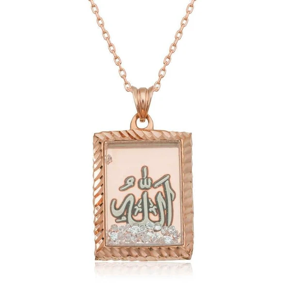 Kruvazör Gümüş Rose Allah Yazılı Kadın Kolye