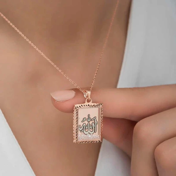Kruvazör Gümüş Rose Allah Yazılı Kadın Kolye - 4