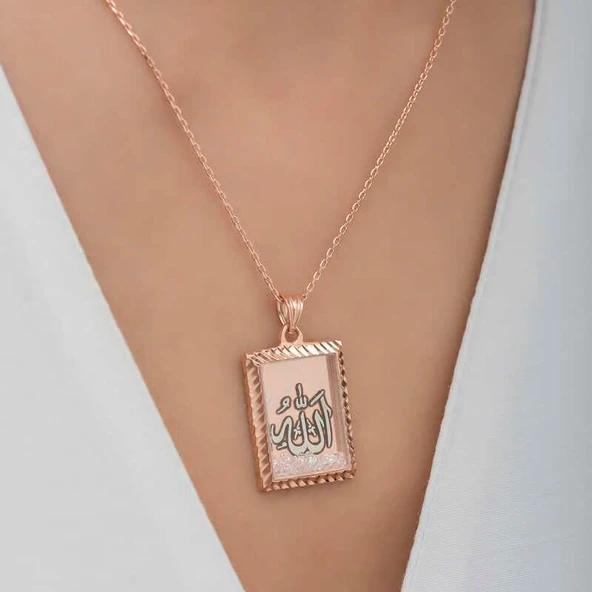 Kruvazör Gümüş Rose Allah Yazılı Kadın Kolye - 2
