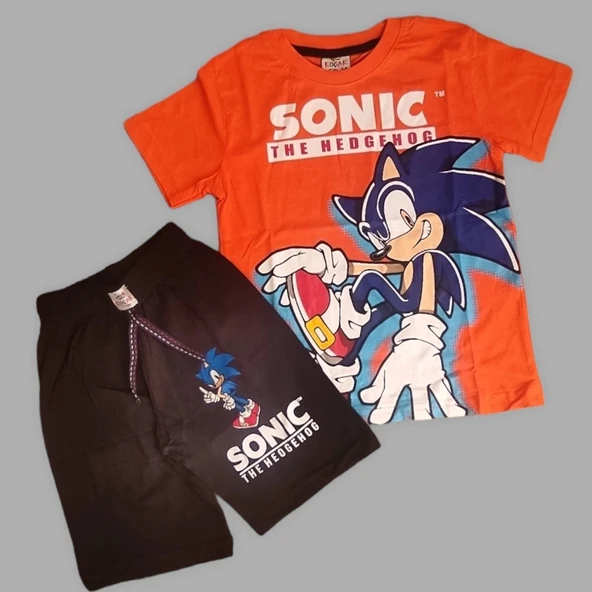 Sonic Desenli Turuncu Renk Şortlu Takım - 4