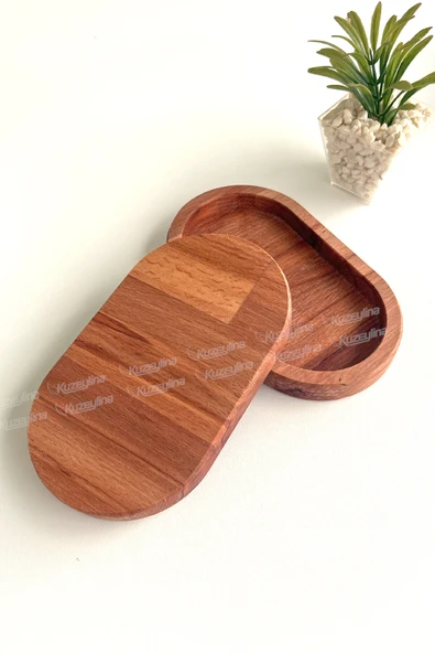 Doğal Kayın Ağacı Ahşap Yağdanlık, Çerezlik, Sunumluk, Takı Organizeri - 17x10 cm - 5