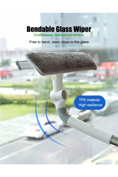 Yedek Bezli Cam Silme Aparatı Bükülebilir Teleskopik Camsil - 2