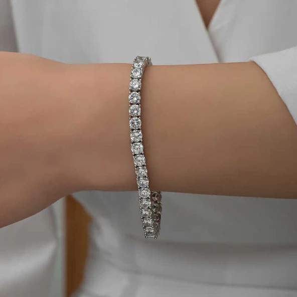 Süpertrend Gümüş 2.5 mm Beyaz Taşlı Su Yolu Kadın Bileklik