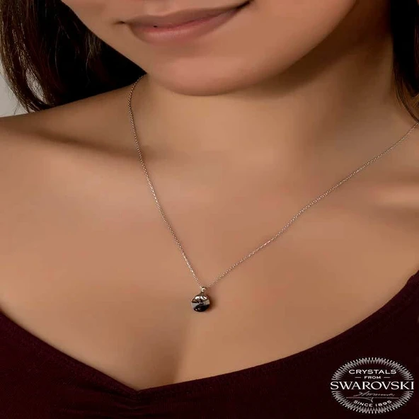 Kruvazör Swarovski Crystal Taşlı Oval Gümüş Kadın Kolye - 2