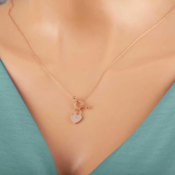 Kruvazör Gümüş Rose Sallantılı Kalp Kadın Kolye - 2
