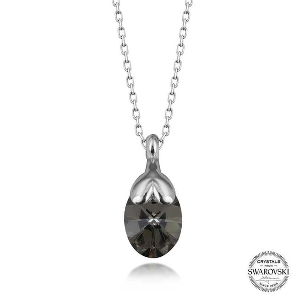 Kruvazör Swarovski Crystal Taşlı Oval Gümüş Kadın Kolye