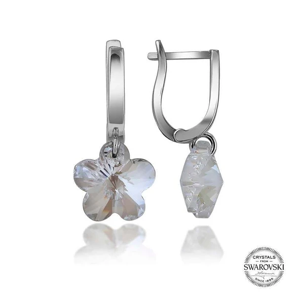 Kruvazör Swarovski Crystal Taşlı Gümüş Beyaz Papatya Sallantılı Kadın Küpe