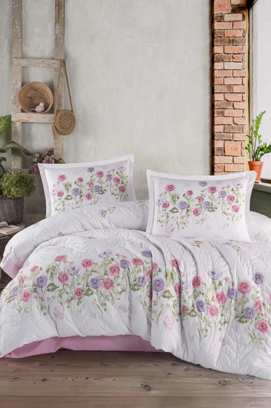 Clasy Ranforce %100 Pamuk Çift Kişilik Dört Mevsim Set Helenka V1 Pembe