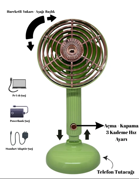 FY060 Taşınabilir Masaüstü ve El Yeşil Usb Fan - 2