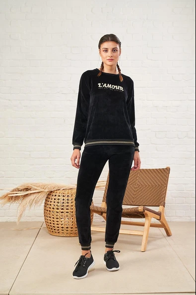 PJS 22473 Kadın O Yaka Kadife Eşofman Takım - 4