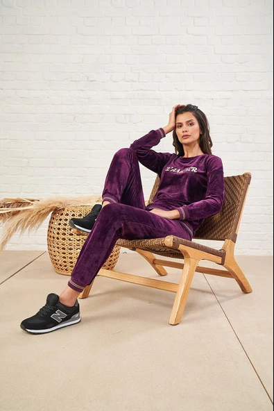 PJS 22473 Kadın O Yaka Kadife Eşofman Takım - 3