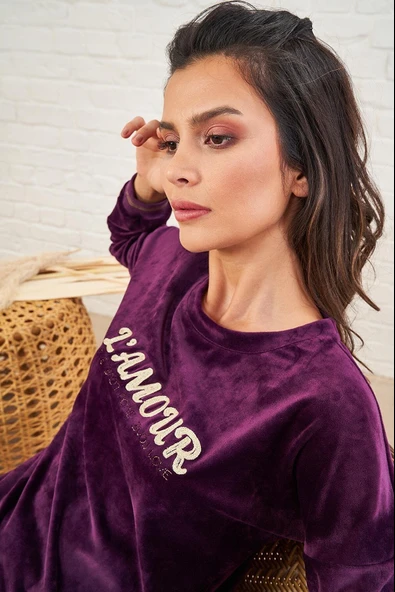 PJS 22473 Kadın O Yaka Kadife Eşofman Takım - 2