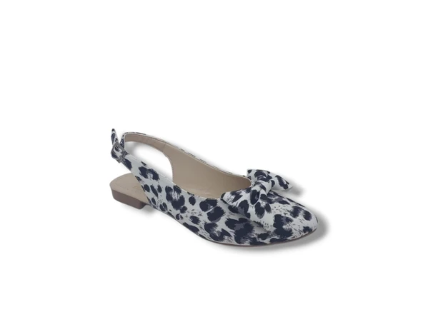 Zerhan 200 Kadın Beyaz Fiyonklu Leopar Desenli Arkası Açık Babet  Ayakkabı - Resim 4