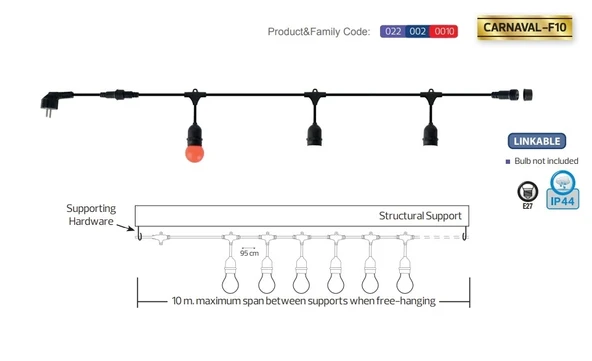 HOROZ CARNAVAL-F10 10mt 2x0.95 Kablolu 10 Adet E-27 Duylu Dış Mekan Sarmaşık 10lu 10 Metrelik Fişli Eklenebilir Set - 3
