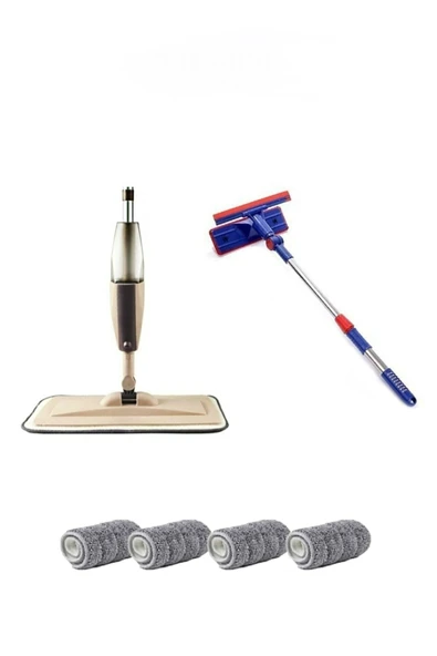 Sprey Mop 4 Yedekli Ve Teleskopik Mikrofiber Cam Sılme Aparatı