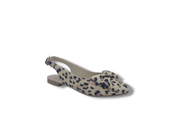 Zerhan 200 Kadın Ten Fiyonklu Leopar Desenli Arkası Açık Babet Ayakkabı - Resim 2
