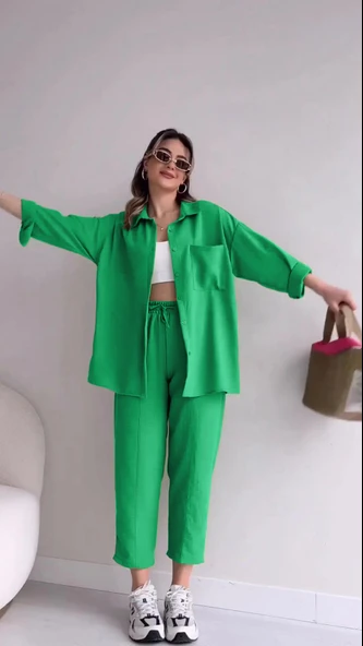 Keten Günlük İkili Takım Elbise Pantolon Gömlek