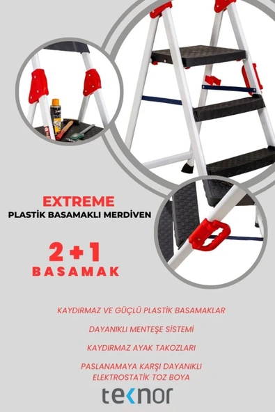 Teknor Extreme Plastik Basamaklı 2+1 Metal Merdiven - 7
