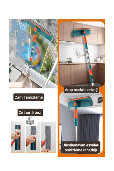 Teleskopik Çift Taraflı Pratik Cam Silme Aparatı Cam Temizleme Çubuk Pencere Temizleyici Silecek - 3