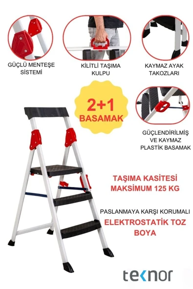 Teknor Extreme Plastik Basamaklı 2+1 Metal Merdiven