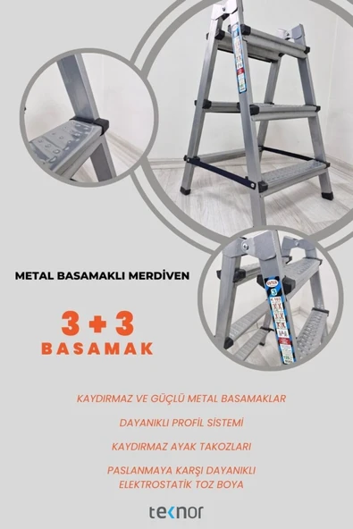 Teknor Kutlu Çift Taraflı 3+3 Metal Merdiven - 6