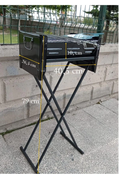 Emaye Katlanır Piknik Mangal Ayaklı 6 Şiş Hediyeli