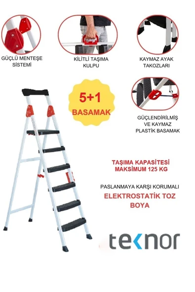 Teknor Extreme Plastik Basamaklı 5+1 Metal Merdiven