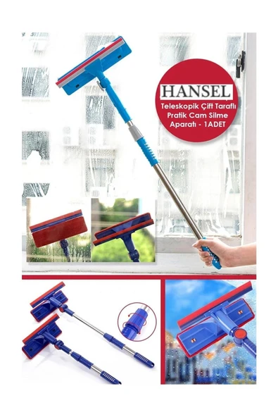 Teleskopik Çift Taraflı Pratik Cam Silme Aparatı Cam Silme Mopu