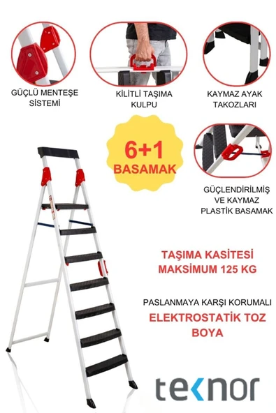 Teknor Extreme Plastik Basamaklı 6+1 Metal Merdiven