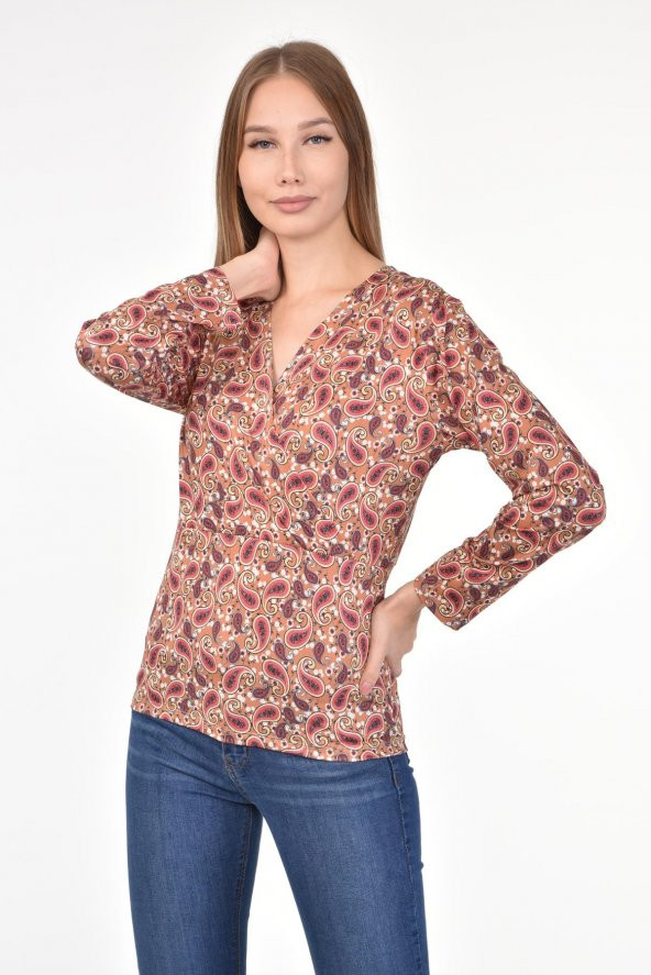DRR Moda Mikro Kumaş V-Yaka Desenli Bluz - 10
