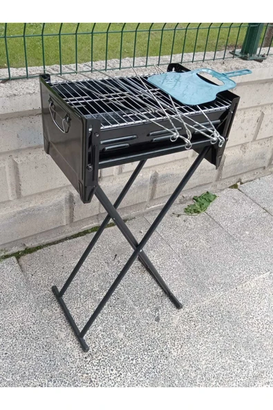 Emaye Katlanır Piknik Mangal Ayaklı 6 Şiş Hediyeli - 3