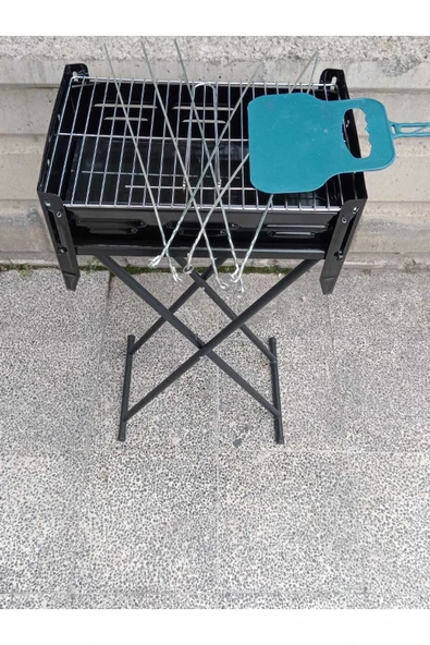 Emaye Katlanır Piknik Mangal Ayaklı 6 Şiş Hediyeli - 4