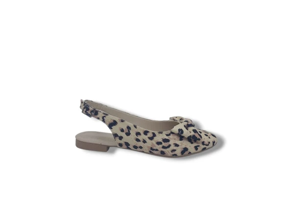 Zerhan 200 Kadın Ten Fiyonklu Leopar Desenli Arkası Açık Babet Ayakkabı ürün görseli