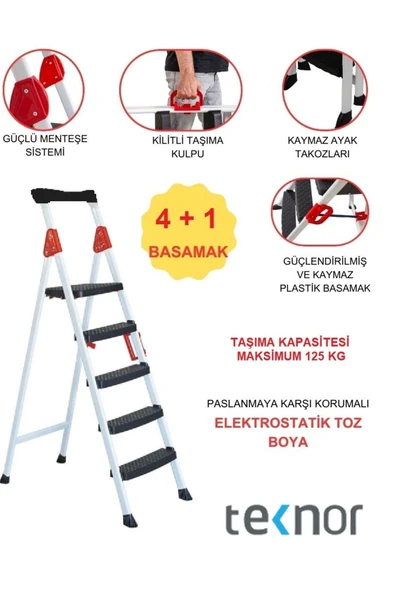 Teknor Extreme Plastik Basamaklı 4+1 Metal Merdiven