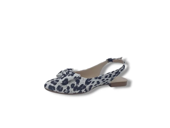 Zerhan 200 Kadın Beyaz Fiyonklu Leopar Desenli Arkası Açık Babet  Ayakkabı - Resim 3