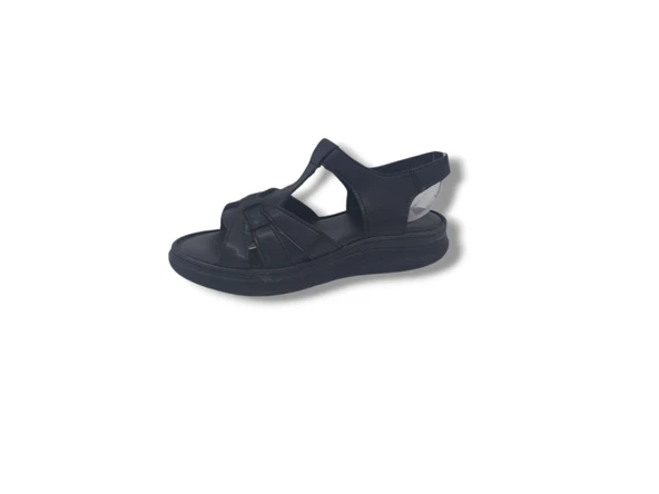 Zerhan 429 Kadın Siyah Cırtlı Hakiki Deri Yumuşak Taban Comfort Sandalet Ayakkabı - 3