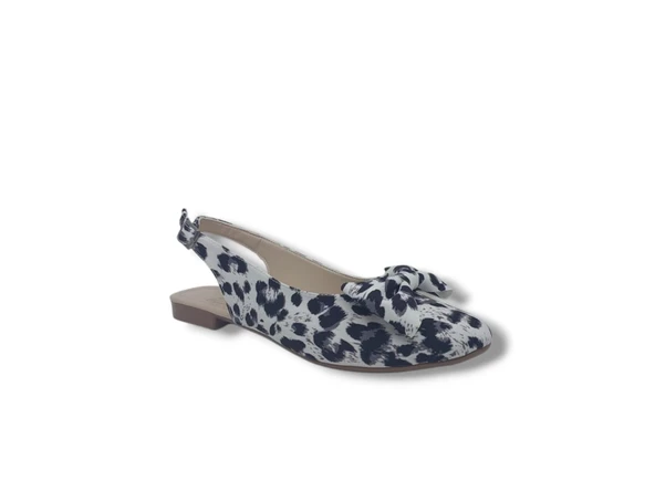 Zerhan 200 Kadın Beyaz Fiyonklu Leopar Desenli Arkası Açık Babet  Ayakkabı - Resim 2