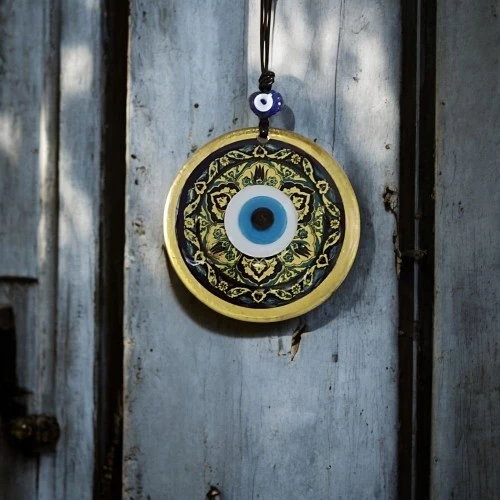 Lale desenli Altın Rengi Nazar Boncuklu Füzyon Cam Duvar Dekoru - Resim 2