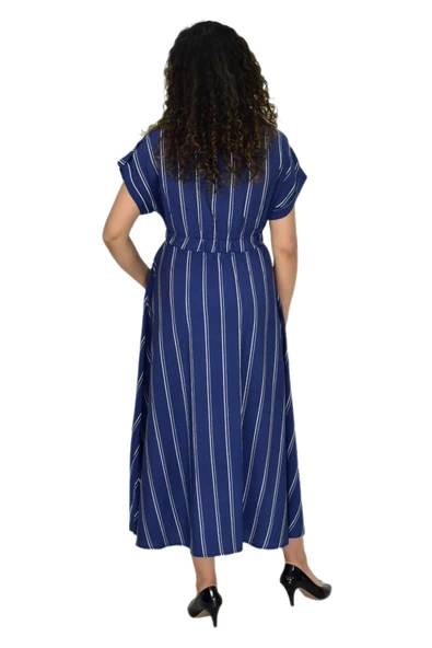 Kadın Beli Lastikli Çizgili Elbise BGL-ST04638 - Resim 6