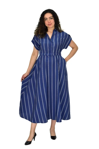 Kadın Beli Lastikli Çizgili Elbise BGL-ST04638 ürün görseli