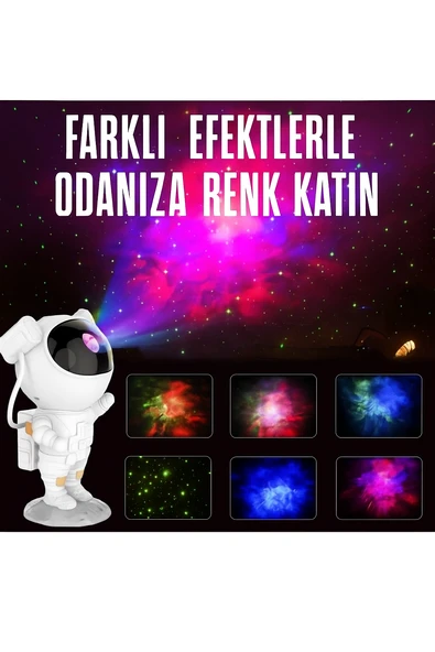 Astronot Tasarımlı Bluetooth Hoparlör Gece Lambası 8 Renkli Projeksiyon, Kumandalı - 3