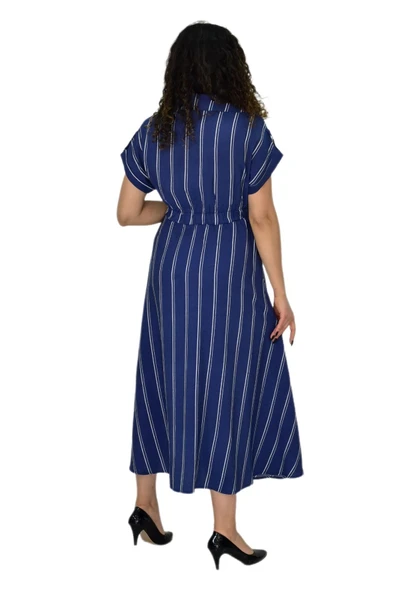 Kadın Beli Lastikli Çizgili Elbise BGL-ST04638 - Resim 4