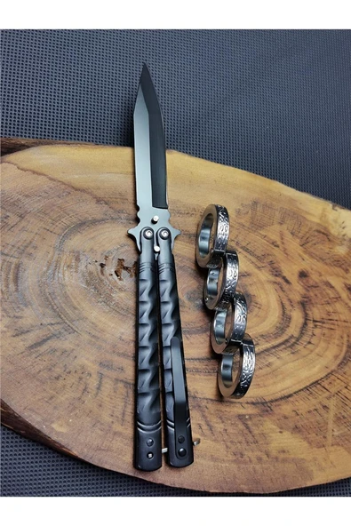 Süpertrend 21 cm Kelebek Paslanmaz Çelik Çakı ve  Katlanır Parmak Yüzük İle Beraber 5004586604