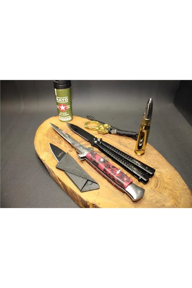 Süpertrend 21 cm İtalyan Kırmızı Çakı Kelebek li 6 Parça Çakı Set SS996459242