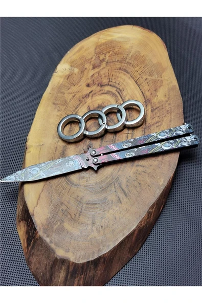 Süpertrend 21 cm Kelebek Paslanmaz Çelik Çakı ve  Katlanır Parmak Yüzük İle Beraber