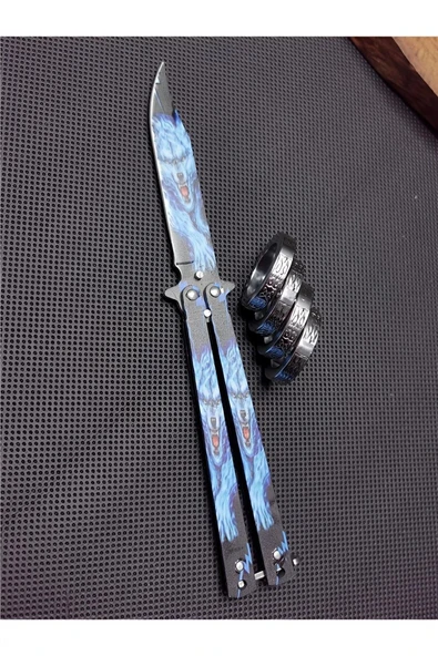 Süpertrend 21 cm Kelebek Paslanmaz Çelik Çakı ve  Katlanır Parmak Yüzük İle Beraber 5004586608